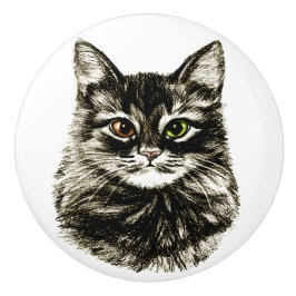 Der Bleistift, der Katzen-Gesichts-Kabinett-Fach Keramikknauf