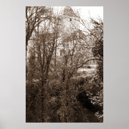 Der Blick auf das Schloss aus dem Wald Poster