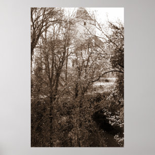 Der Blick auf das Schloss aus dem Wald Poster
