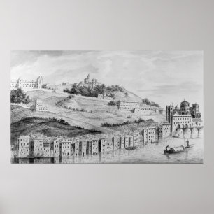 Der Blick auf den Hafen der Stadt Lyon Poster