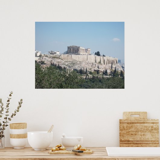 Der Blick auf die Akropolis vom Hügel Filopappou Poster (Küche)