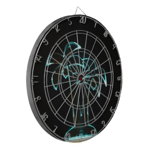 Der Blick von Neonlit herauf tropische Palmen Dartscheibe (Vorderseite Links)