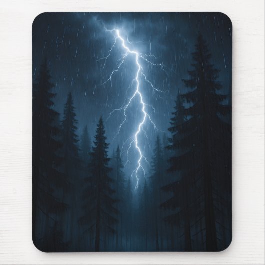 Der Blitz schlägt nachts einen Wald an Mousepad (Vorne)