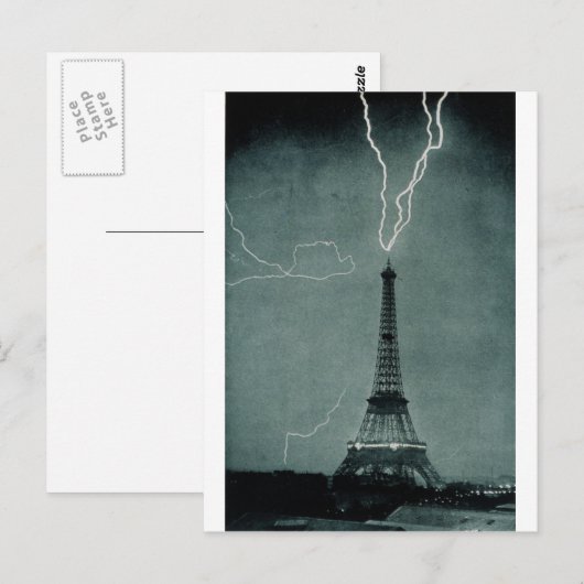Der Blitz trifft auf den Eiffelturm, 1902 Postkarte (Vorne/Hinten)