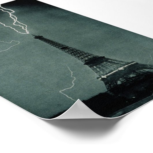 Der Blitz trifft auf den Eiffelturm Poster (Ecke)