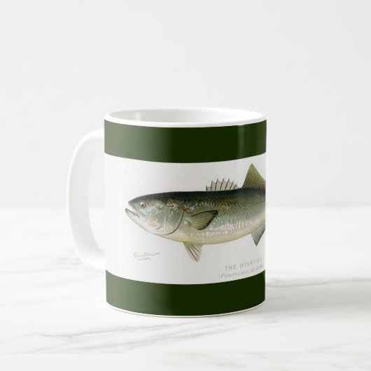 Der Bluefish-Fischer-Streifenbecher Kaffeetasse (Vorderseite Links)