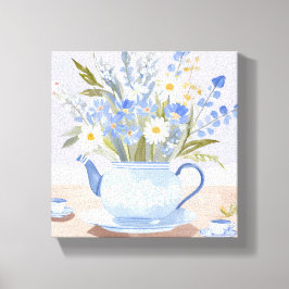 Der blühende Wasserkocher | Blaue Wasserfarbe Tea Leinwanddruck