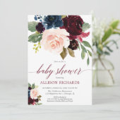 Der Blumen Fall erröten marsala blaue Einladung (Stehend Vorderseite)