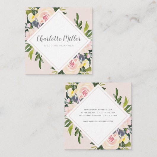 Der Blumen Frühling erröten Aquarell-Visitenkarte Quadratische Visitenkarte (Vorne/Hinten)