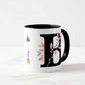 Der Blumen Monogramm-Single-Buchstabe w/Pink Tasse (VorderseiteRechts)