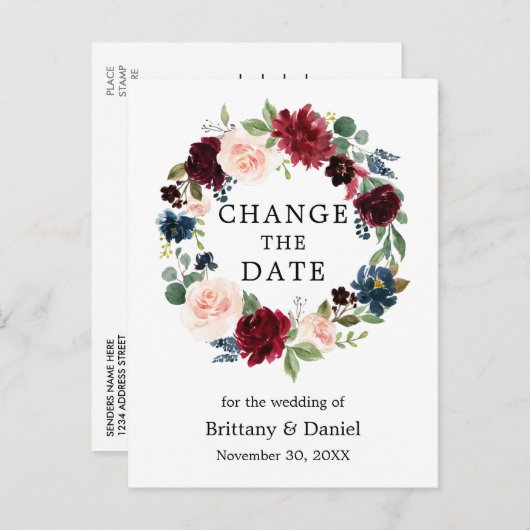 Der Blumendampf in Wasserfarben ändert das Datum Postkarte (Vorne/Hinten)