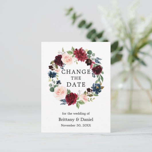 Der Blumendampf in Wasserfarben ändert das Datum Postkarte (Stehend Vorderseite)