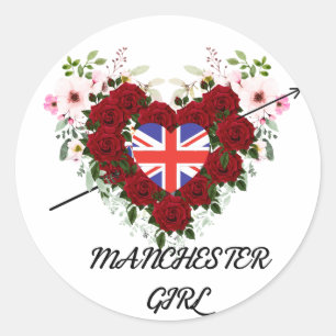 Der Blumenreath der Manchester Girl Arrow-Rose Runder Aufkleber