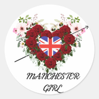 Der Blumenreath der Manchester Girl Arrow-Rose Runder Aufkleber
