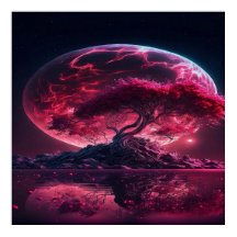 Der Blutmond steigt. Lila-rosa-Mond-Fantasie