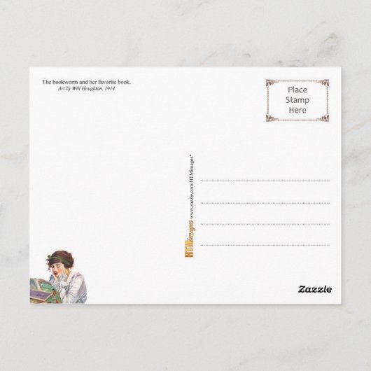 Der Bookworm liest ein Modemagazin Postkarte (Rückseite)