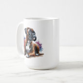 Der Boxer unter den Blume in Wasserfarbe Kaffeetasse (Vorderseite Links)