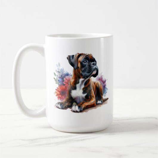 Der Boxer unter den Blume in Wasserfarbe Kaffeetasse (Links)