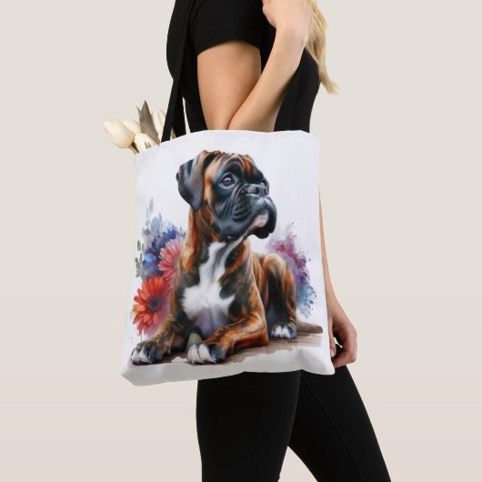 Der Boxer unter den Blume in Wasserfarbe Tasche (Von Nahem)