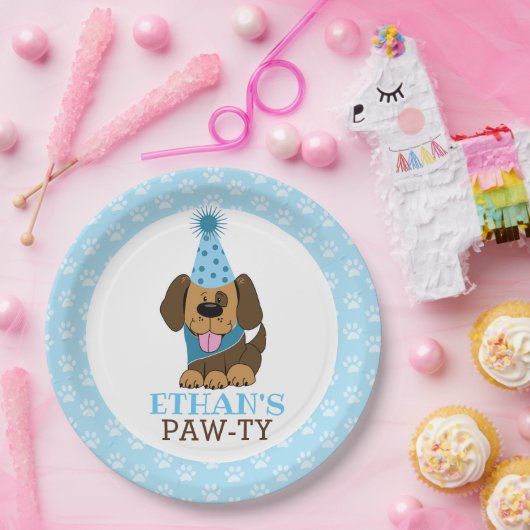 Der braune Welpenhund pfeift jedes Alter Geburtsta Pappteller (Party)