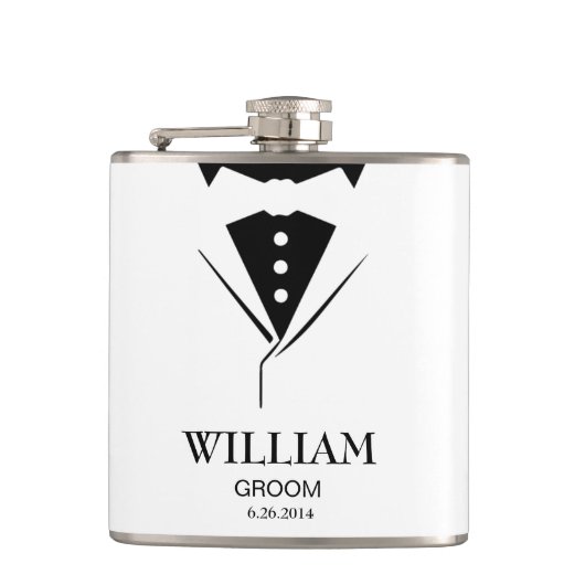 Der Bräutigam-Trauzeugentuxedo-Schwarzes u. Weiß Flachmann (Vorderseite)