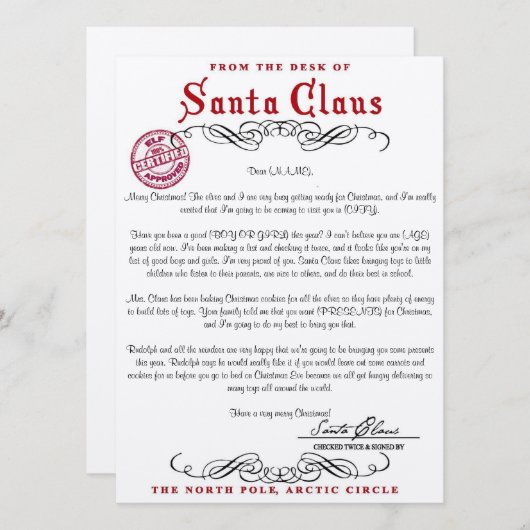 Der Brief des Weihnachtsmanns Einladung (Vorne/Hinten)