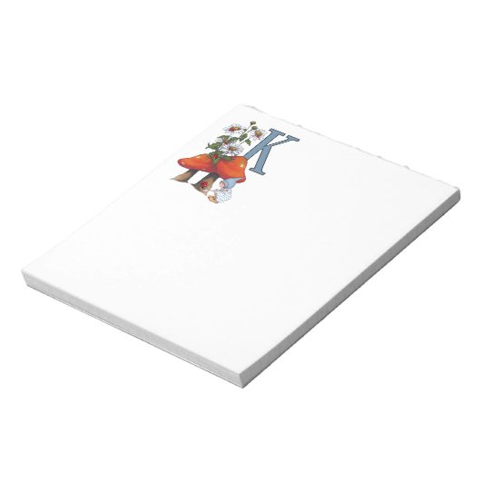 Der Brief K, INITIAL, Toadstools, Gnome, Ladybug Notizblock (Rotiert)