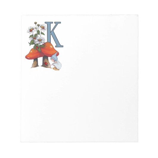 Der Brief K, INITIAL, Toadstools, Gnome, Ladybug Notizblock (Vorderseite)