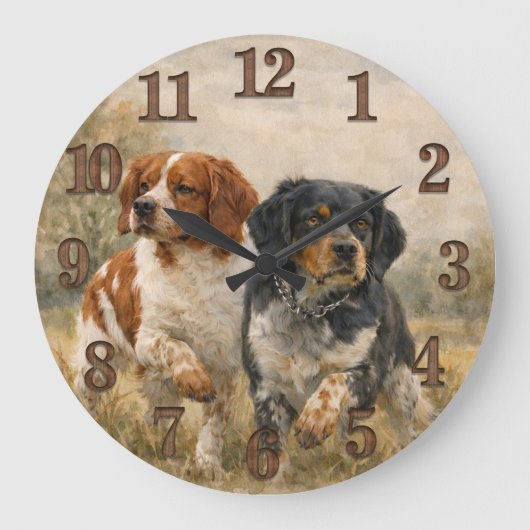 Der Brittany Spaniel Große Wanduhr (Vorderseite)
