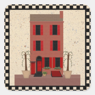 Der Brownstone mit Baumkronenaufkleber Quadratischer Aufkleber