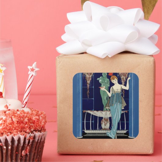 Der Brunnen der Muschel von George Barbier Quadratischer Aufkleber (Party)