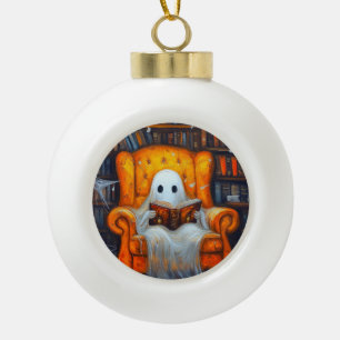 Der bücherliebende Geist Gemütliche Halloween-Bi Keramik Kugel-Ornament