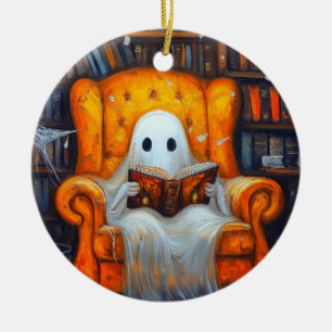 Der bücherliebende Geist Gemütliche Halloween-Bi Keramik Ornament
