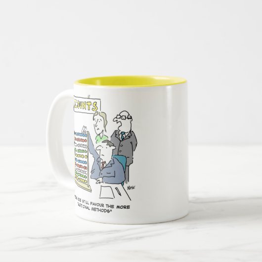 Der Buchhalter verwendet einen Abacus bei der Arbe Zweifarbige Tasse (Vorderseite Links)