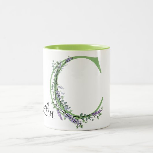 Der Buchstabe C Lavender Eucalyptus mit Monogramm Zweifarbige Tasse (Mittel)