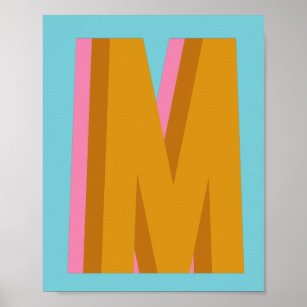 Der Buchstabe "M" in Retro-Farben und Buchstaben Poster