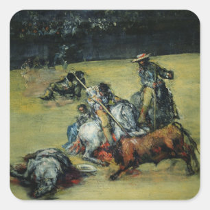 Der Bullfight, c.1825 (Öl auf Leinwand) Quadratischer Aufkleber
