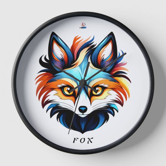 Der Bunte Fuchs - Kopf Portrait Uhr (Vorderseite)