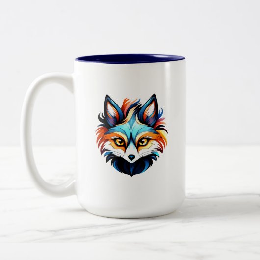 Der Bunte Fuchs - Kopf Portrait Zweifarbige Tasse (Links)