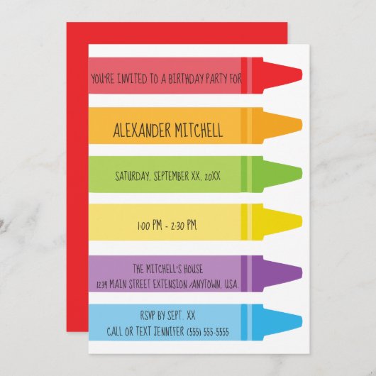 Der bunte gefärbte Regenbogen zeichnet Einladung (Vorne/Hinten)