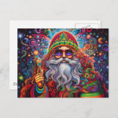 Der bunte Weihnachtsmann Hippy Art Postkarte (Vorne/Hinten)