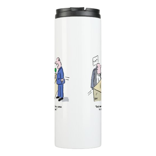 Der Büroarbeiter wird von jemandem bemerkt. Funny Thermosbecher (Rückseite)