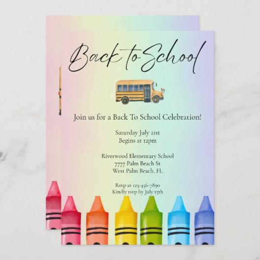 Der Bus der Aquarellschule zurück zur Schule Einladung (Vorne/Hinten)