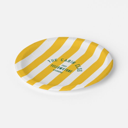 Der Cabin Club Custom Wappen Gelber Park Streifen Pappteller (Schrägansicht)