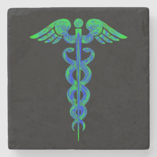 Der Caduceus-Symbol-Schwarzes der Krankenschwester Steinuntersetzer