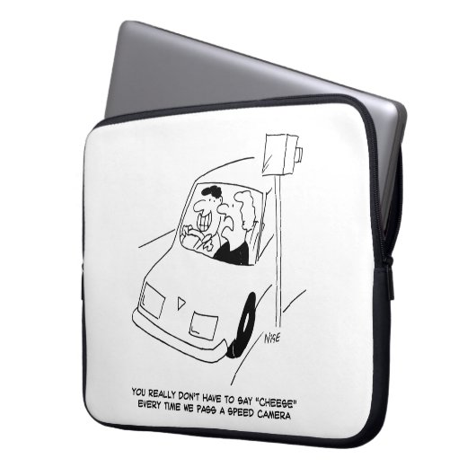 Der Cartoon der Funny Speed Camera zeigt, wie man  Laptopschutzhülle (Vorderseite Links)