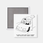 Der Cartoon der Funny Speed Camera zeigt, wie man  Magnet (Vorderseite/Rückseite)