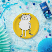 Der Cartoon der Katze. Katze auf einer gelben Plat Pappteller (Party)