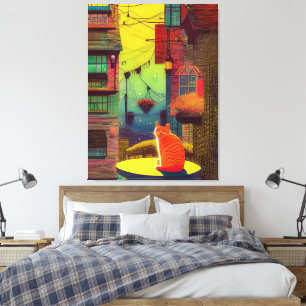 Der Cat Balcony hat helle Farben. Leinwanddruck