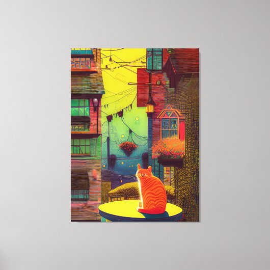 Der Cat Balcony hat helle Farben. Leinwanddruck (Vorderseite)